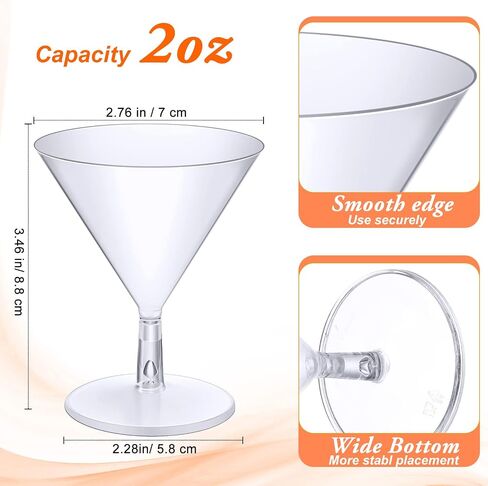 100 Packs Clear Plastic Martini Glasses 2oz Disposable Cocktail Glasses Mini Dessert Cups Shooter Shot Glasses for Parties Wedding Events, Cocktails Parties in Saudi Arabia