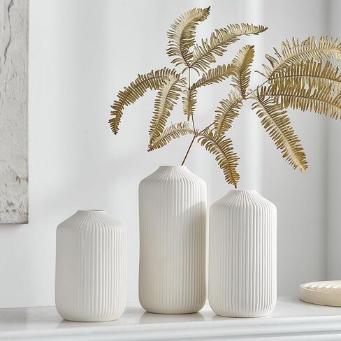 Octdays White Ceramic Vase Decor: Modern Boho Vase Set of 3 for Home Decor Minimalist Decorative Vase Texture Vases for Living Room Centerpiece Table Office Entryway Decoration in Saudi Arabia