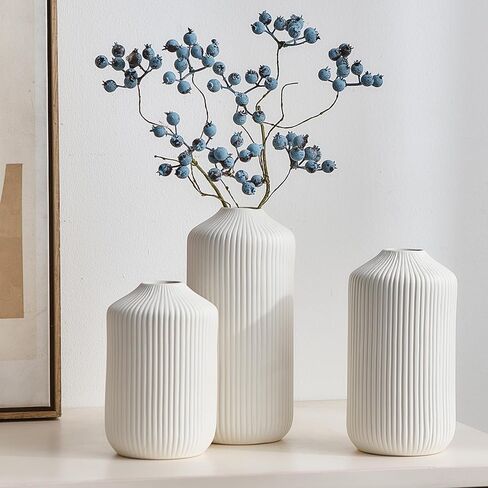 Octdays White Ceramic Vase Decor: Modern Boho Vase Set of 3 for Home Decor Minimalist Decorative Vase Texture Vases for Living Room Centerpiece Table Office Entryway Decoration in Saudi Arabia