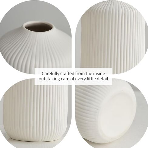 Octdays White Ceramic Vase Decor: Modern Boho Vase Set of 3 for Home Decor Minimalist Decorative Vase Texture Vases for Living Room Centerpiece Table Office Entryway Decoration in Saudi Arabia