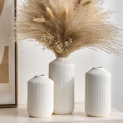Octdays White Ceramic Vase Decor: Modern Boho Vase Set of 3 for Home Decor Minimalist Decorative Vase Texture Vases for Living Room Centerpiece Table Office Entryway Decoration in Saudi Arabia