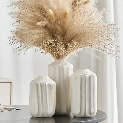 Octdays White Ceramic Vase Decor: Modern Boho Vase Set of 3 for Home Decor Minimalist Decorative Vase Texture Vases for Living Room Centerpiece Table Office Entryway Decoration in Saudi Arabia