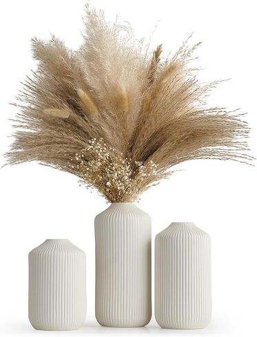 Octdays White Ceramic Vase Decor: Modern Boho Vase Set of 3 for Home Decor Minimalist Decorative Vase Texture Vases for Living Room Centerpiece Table Office Entryway Decoration in Saudi Arabia