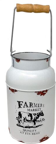 Farmers Market Decorative Water Milk Can Jug Metal Galvanized Decor Country Vase Succulent Flowers Rustic Cream 9" x 6" in Saudi Arabia