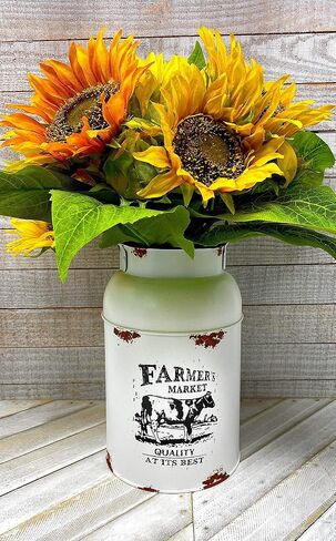 Farmers Market Decorative Water Milk Can Jug Metal Galvanized Decor Country Vase Succulent Flowers Rustic Cream 9" x 6" in Saudi Arabia