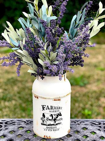 Farmers Market Decorative Water Milk Can Jug Metal Galvanized Decor Country Vase Succulent Flowers Rustic Cream 9" x 6" in Saudi Arabia