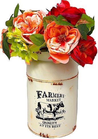 Farmers Market Decorative Water Milk Can Jug Metal Galvanized Decor Country Vase Succulent Flowers Rustic Cream 9" x 6" in Saudi Arabia