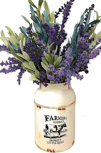 Farmers Market Decorative Water Milk Can Jug Metal Galvanized Decor Country Vase Succulent Flowers Rustic Cream 9" x 6" in Saudi Arabia