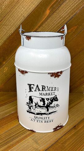 Farmers Market Decorative Water Milk Can Jug Metal Galvanized Decor Country Vase Succulent Flowers Rustic Cream 9" x 6" in Saudi Arabia