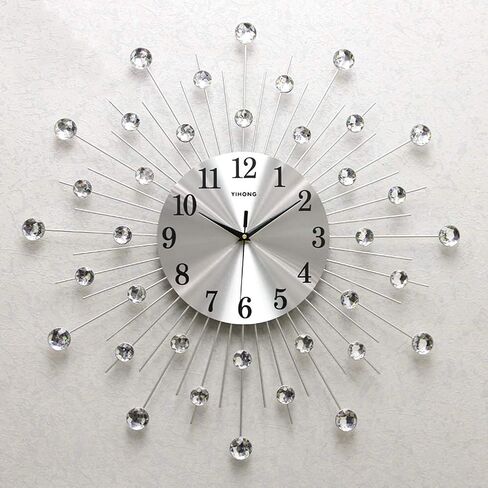 Modern Metal Crystal 3D Morden Wall Clock Design Home Decor, Decorative Silent Clock for Living Room, Bedroom, Office Space,Silver,70cm(28in) in Saudi Arabia