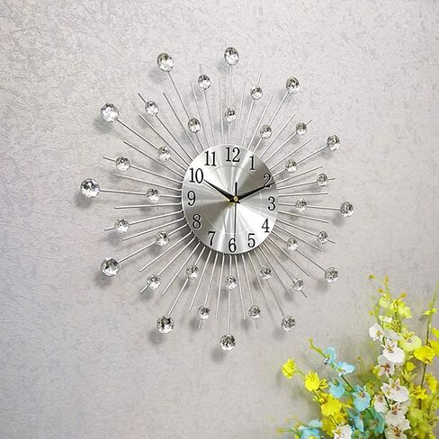 Modern Metal Crystal 3D Morden Wall Clock Design Home Decor, Decorative Silent Clock for Living Room, Bedroom, Office Space,Silver,70cm(28in) in Saudi Arabia