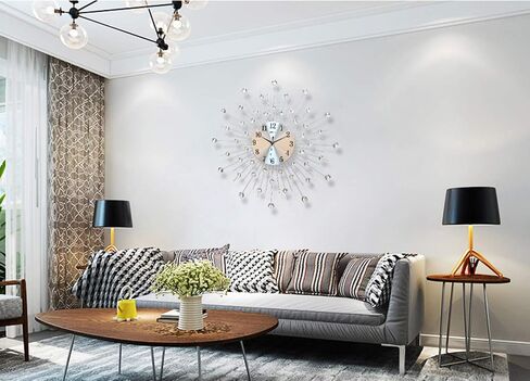 Modern Metal Crystal 3D Morden Wall Clock Design Home Decor, Decorative Silent Clock for Living Room, Bedroom, Office Space,Silver,70cm(28in) in Saudi Arabia