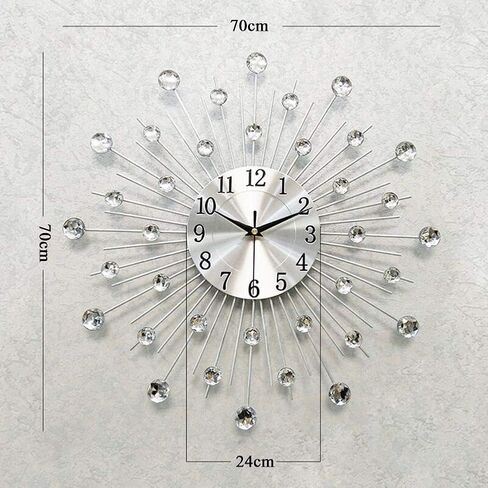 Modern Metal Crystal 3D Morden Wall Clock Design Home Decor, Decorative Silent Clock for Living Room, Bedroom, Office Space,Silver,70cm(28in) in Saudi Arabia