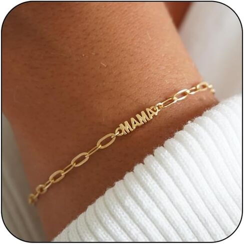 Mama Bracelet For Women, To My Mom 18k Gold Plated Mini Letter Box Paperclip Chain Stainless Steel Mothers Day Statement Gift Jewelry in Kuwait