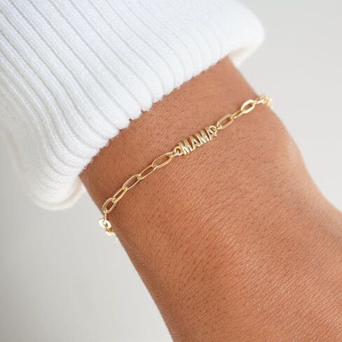 Mama Bracelet For Women, To My Mom 18k Gold Plated Mini Letter Box Paperclip Chain Stainless Steel Mothers Day Statement Gift Jewelry in Kuwait