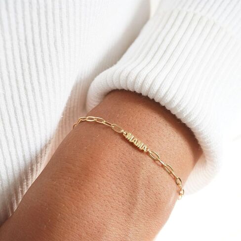 Mama Bracelet For Women, To My Mom 18k Gold Plated Mini Letter Box Paperclip Chain Stainless Steel Mothers Day Statement Gift Jewelry in Kuwait