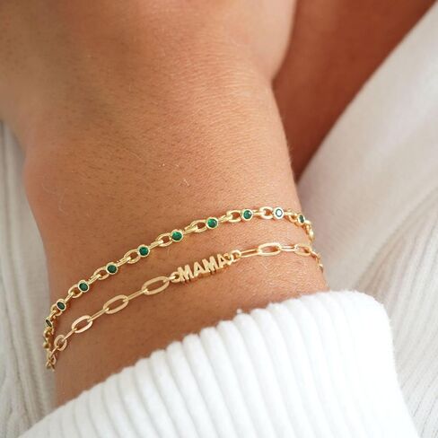 Mama Bracelet For Women, To My Mom 18k Gold Plated Mini Letter Box Paperclip Chain Stainless Steel Mothers Day Statement Gift Jewelry in Kuwait