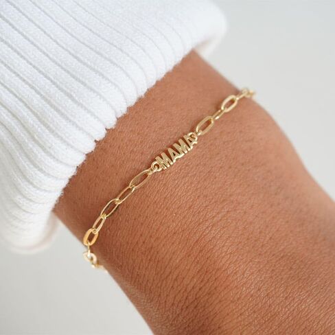 Mama Bracelet For Women, To My Mom 18k Gold Plated Mini Letter Box Paperclip Chain Stainless Steel Mothers Day Statement Gift Jewelry in Kuwait