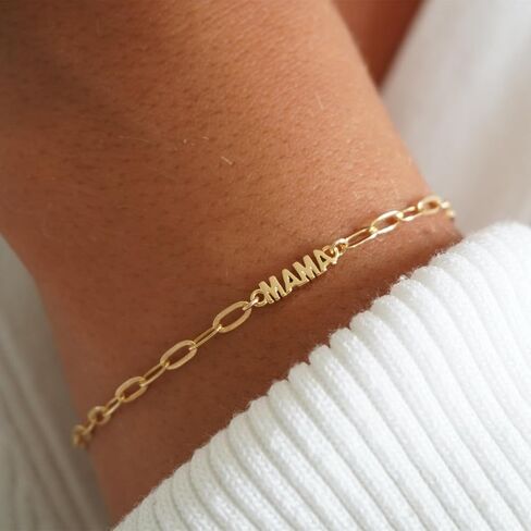 Mama Bracelet For Women, To My Mom 18k Gold Plated Mini Letter Box Paperclip Chain Stainless Steel Mothers Day Statement Gift Jewelry in Kuwait