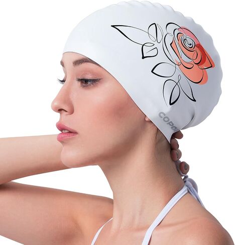 COPOZZ Adult Swim Caps, Silicone Waterproof Comfy Bathing Cap Swimming Hat for Long and Short Hair (Butterfly-12yrs+) in Saudi Arabia