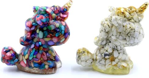 3'' Handcrafted Unicorn Natural Crystal Stone Epoxy Resin Figurines, Collectibles of Colorful Unicorn Ornaments 2pcs, Gifts and Desktop Decoration for Interior Space and Reiki (Dreamy Couple) in Saudi Arabia