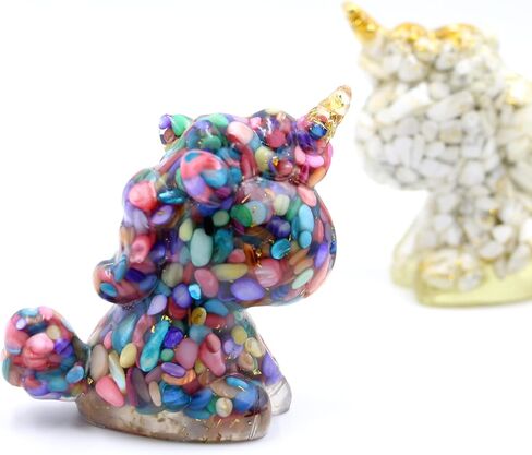 3'' Handcrafted Unicorn Natural Crystal Stone Epoxy Resin Figurines, Collectibles of Colorful Unicorn Ornaments 2pcs, Gifts and Desktop Decoration for Interior Space and Reiki (Dreamy Couple) in Saudi Arabia