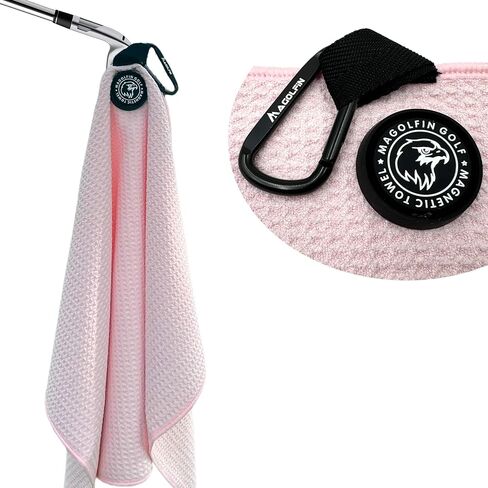 Magnetic Golf Towel with Clip, Microfiber Waffle Design - Industrial Strength Magnet for Strong Hold to Golf Bags, Carts & Clubs - Black in Kuwait