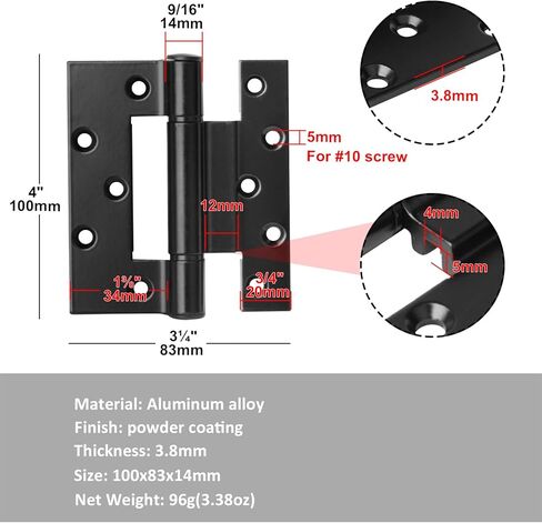 8 قطع مفصلات ألومنيوم سوداء، مفصلات أبواب مخفية مقاس 4 × 3-1/4 بوصة لغرفة النوم السكنية الداخلية in Kuwait