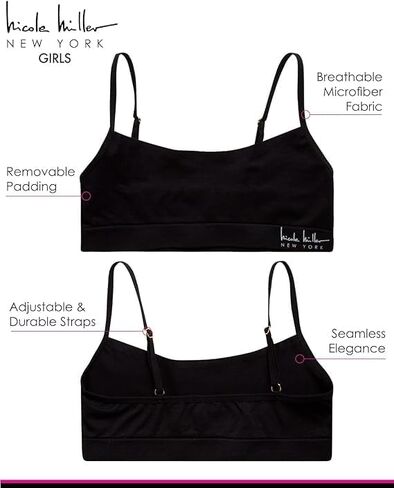 Nicole Miller Girls' Training Bra - 3 Pack/6 Pack Seamless Long Line Cami Bralette - Breathable Sports Bra for Girls (S-XL), Size Medium, White/Medium Grey Heather/White- 3pk in Saudi Arabia