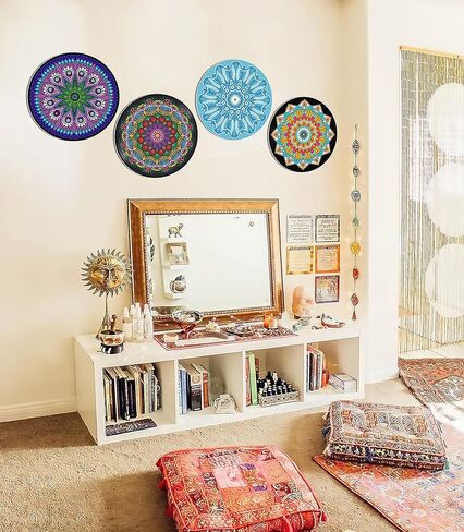 لوحة فنية جدارية من HK Studio، ديكور حائط ماندالا PVC مقاس 11.4 بوصة، عبوة من 4 قطع، ديكور معلق على الحائط للمسكن، زن، بوهو، هيبي، ديكور غرفة جمالي in Kuwait