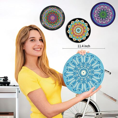 لوحة فنية جدارية من HK Studio، ديكور حائط ماندالا PVC مقاس 11.4 بوصة، عبوة من 4 قطع، ديكور معلق على الحائط للمسكن، زن، بوهو، هيبي، ديكور غرفة جمالي in Kuwait