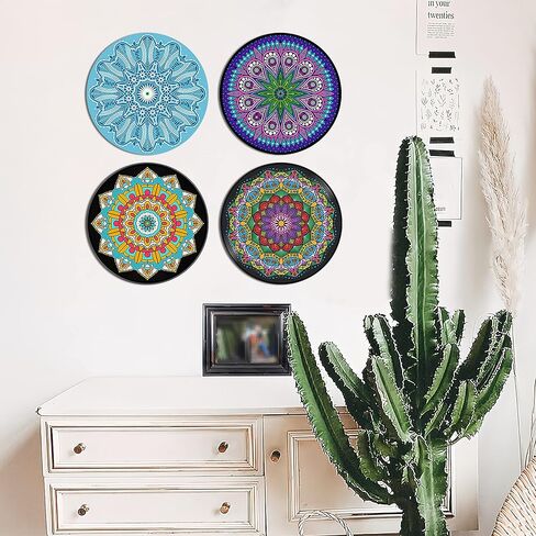 لوحة فنية جدارية من HK Studio، ديكور حائط ماندالا PVC مقاس 11.4 بوصة، عبوة من 4 قطع، ديكور معلق على الحائط للمسكن، زن، بوهو، هيبي، ديكور غرفة جمالي in Kuwait