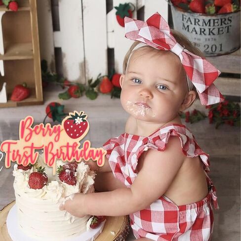 Strawberry One Cake Topper - Sweet One Birthday Cake Decoration for First Birthday Party, Anniversary, Baby Shower, Cake Smash, Baby Photo Booth Props... in Saudi Arabia