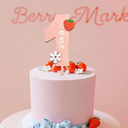Strawberry One Cake Topper - Sweet One Birthday Cake Decoration for First Birthday Party, Anniversary, Baby Shower, Cake Smash, Baby Photo Booth Props... in Saudi Arabia