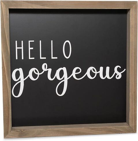 Nana's Little Angels Black Hello Gorgeous Wall Decor with Real Wood Frame, 10" x 10" Art, Cute Farmhouse and Boho Home Decorations, Inspirational Quote for Living Room, Bedroom, or Bathroom in Saudi Arabia