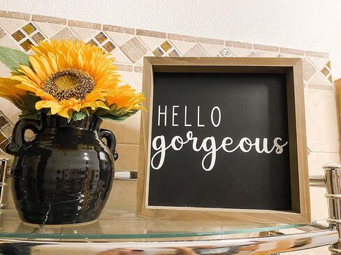 Nana's Little Angels Black Hello Gorgeous Wall Decor with Real Wood Frame, 10" x 10" Art, Cute Farmhouse and Boho Home Decorations, Inspirational Quote for Living Room, Bedroom, or Bathroom in Saudi Arabia