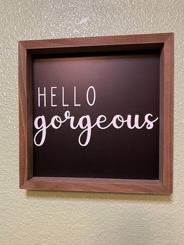 Nana's Little Angels Black Hello Gorgeous Wall Decor with Real Wood Frame, 10" x 10" Art, Cute Farmhouse and Boho Home Decorations, Inspirational Quote for Living Room, Bedroom, or Bathroom in Saudi Arabia