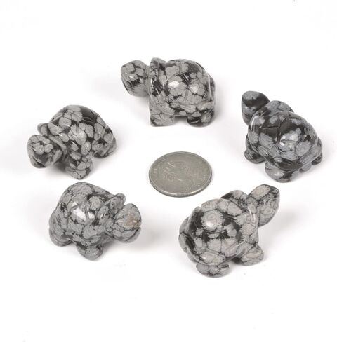 Justinstones Snowflake Obsidian Healing Crystal Guardian Turtle Tortoise Pocket Stone Figurines Carved Gemstone Crafts Home Decor 1.5 inch in Saudi Arabia