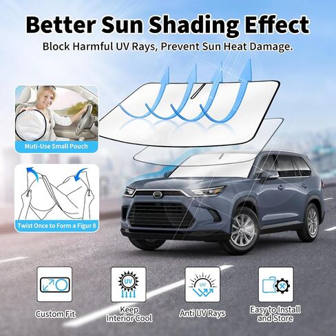 Windshield Sun Shade for Jeep Grand Cherokee L 2021-2024, Upgraded Nano Materials Front Window Shade Cover for Grand Cherokee L Accessories, Foldable Windshield Sunshade UV Rays Protector in Saudi Arabia