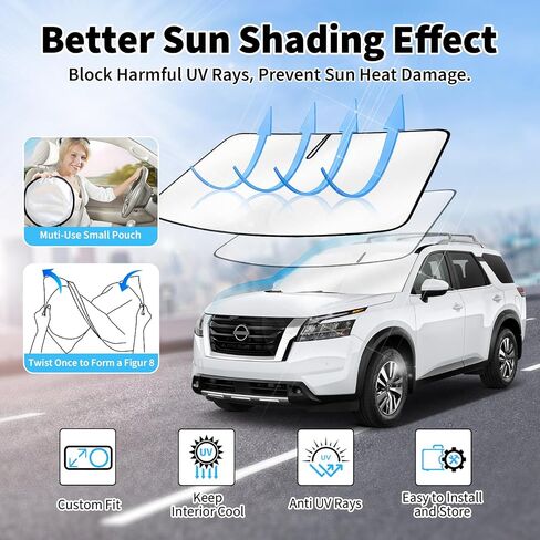 Windshield Sun Shade for Jeep Grand Cherokee L 2021-2024, Upgraded Nano Materials Front Window Shade Cover for Grand Cherokee L Accessories, Foldable Windshield Sunshade UV Rays Protector in Saudi Arabia
