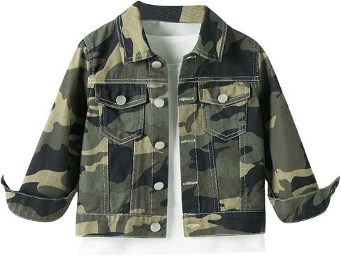 WDIRARA Boy's Camo Print Button Front Denim Jacket Casual Long Sleeve Outerwear Coat in Saudi Arabia