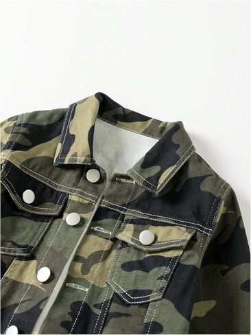 WDIRARA Boy's Camo Print Button Front Denim Jacket Casual Long Sleeve Outerwear Coat in Saudi Arabia