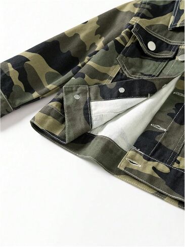WDIRARA Boy's Camo Print Button Front Denim Jacket Casual Long Sleeve Outerwear Coat in Saudi Arabia