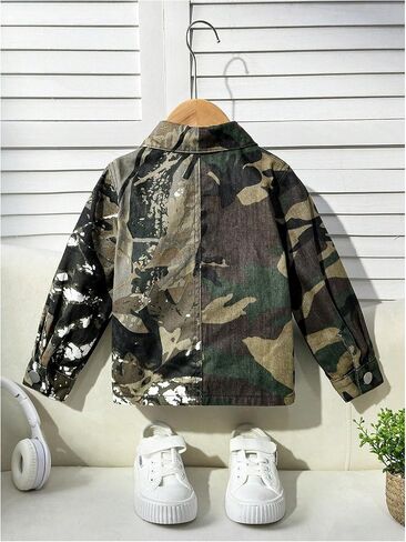 WDIRARA Boy's Camo Print Button Front Denim Jacket Casual Long Sleeve Outerwear Coat in Saudi Arabia
