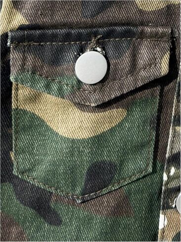 WDIRARA Boy's Camo Print Button Front Denim Jacket Casual Long Sleeve Outerwear Coat in Saudi Arabia