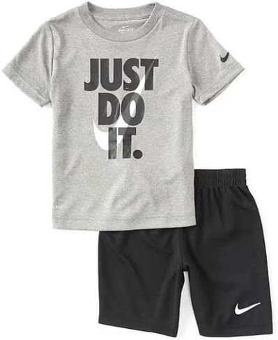 Nike Boys Dri-Fit Just Do It T-Shirt/Shorts 2 Piece Set Dark Grey Heather/Black 86F026-023 86F026-U10 (6) in Saudi Arabia