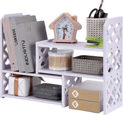 Desk Organizer Expandable Bookshelf White Adjustable Small Bookshelf for Desktop Storage Mini Cute Office Desk Shelves for Classroom Office Dormitory Home in Saudi Arabia