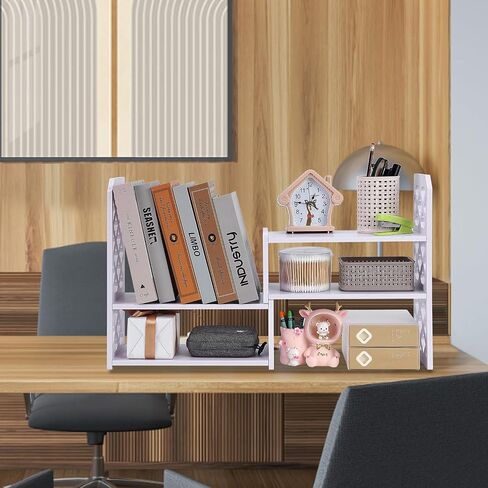 Desk Organizer Expandable Bookshelf White Adjustable Small Bookshelf for Desktop Storage Mini Cute Office Desk Shelves for Classroom Office Dormitory Home in Saudi Arabia