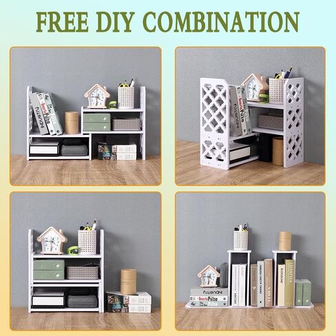 Desk Organizer Expandable Bookshelf White Adjustable Small Bookshelf for Desktop Storage Mini Cute Office Desk Shelves for Classroom Office Dormitory Home in Saudi Arabia