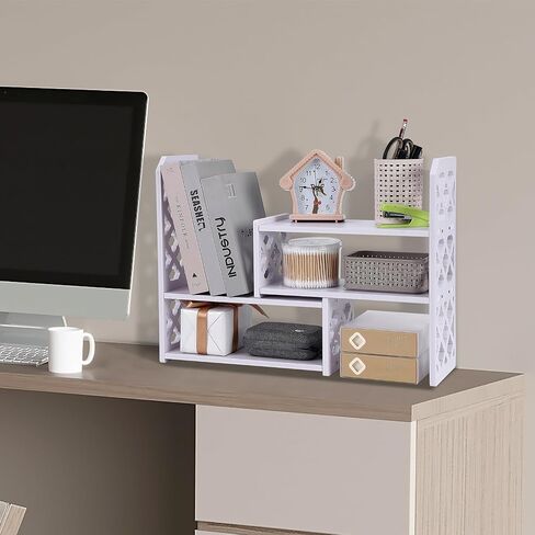 Desk Organizer Expandable Bookshelf White Adjustable Small Bookshelf for Desktop Storage Mini Cute Office Desk Shelves for Classroom Office Dormitory Home in Saudi Arabia